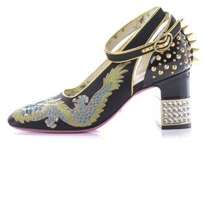 GUCCI Satin Embroidered Dragon Caspar Pumps Black Size EU40